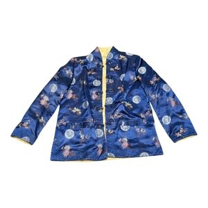 Peony Reversible Blue and Gold Kimono Jacket Size XL Shanghai China